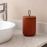 Pote Decorativo em Cerâmica Line Terracota com Tampa em Bambu 12,5cm